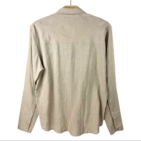 NWOT HERMAN Market Homme Natural Linen Pinstriped Snap Button Up Shirt Size M - Picture 3 of 7